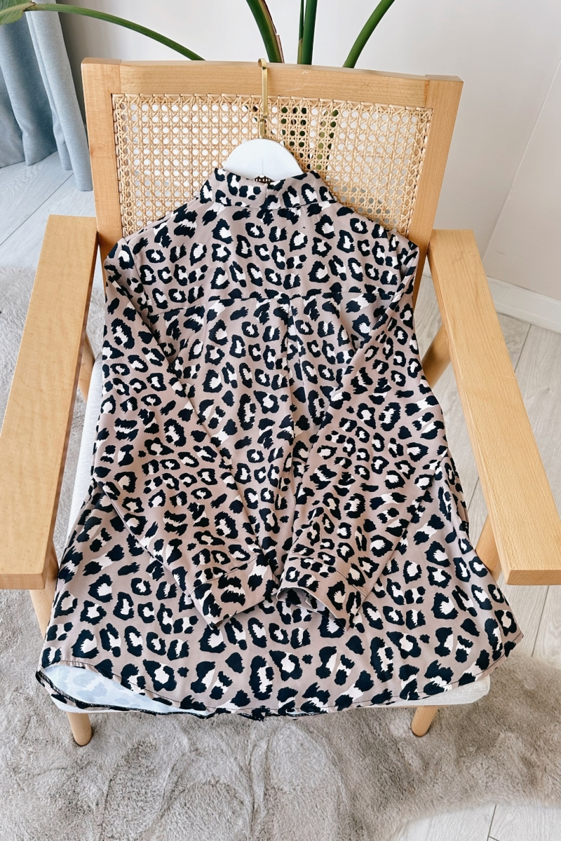 Leopar Desen Düğmeli Camel Tunik