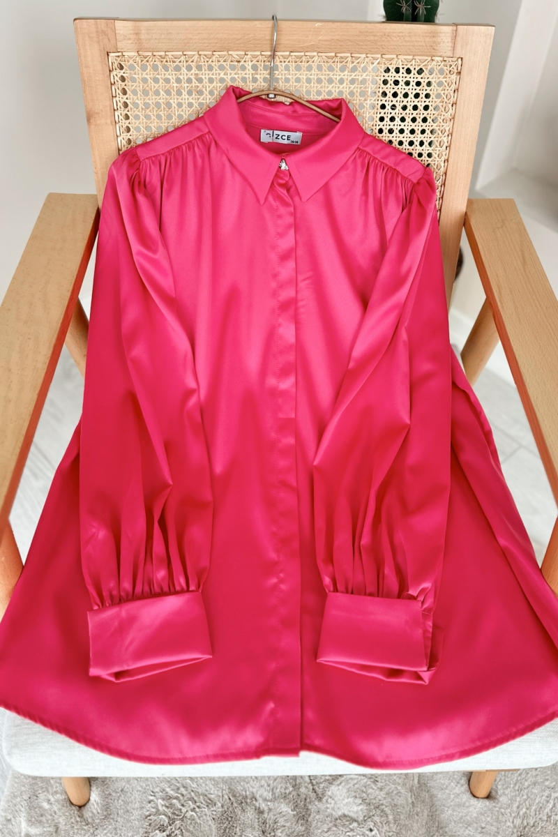 Saten Kumaş Salaş Pembe Tunik