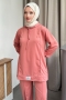 Kapüşonlu Yaka Bağcıklı İkili Pembe Takım