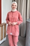 Kapüşonlu Yaka Bağcıklı İkili Pembe Takım