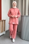 Kapüşonlu Yaka Bağcıklı İkili Pembe Takım