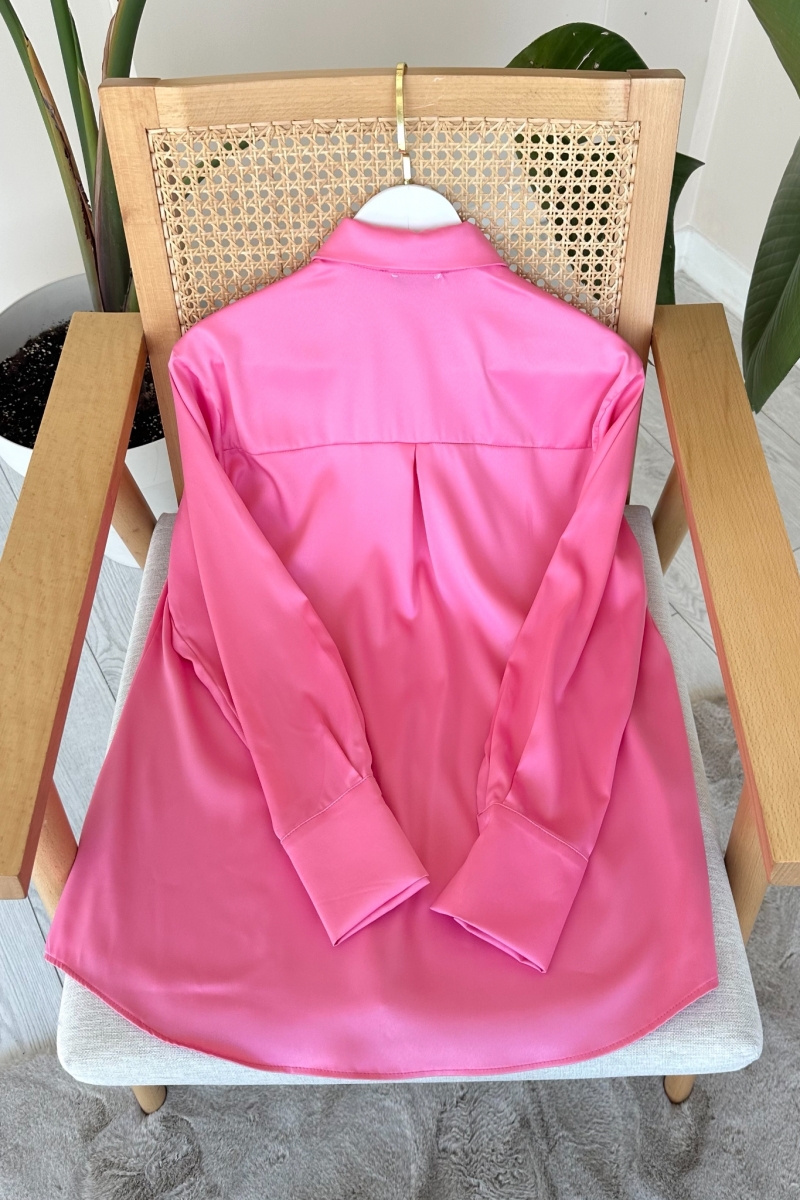 Yaka Taşlı Pudra Saten Tunik 