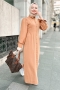 Komple Düğmeli Gömlek Yaka Camel Elbise