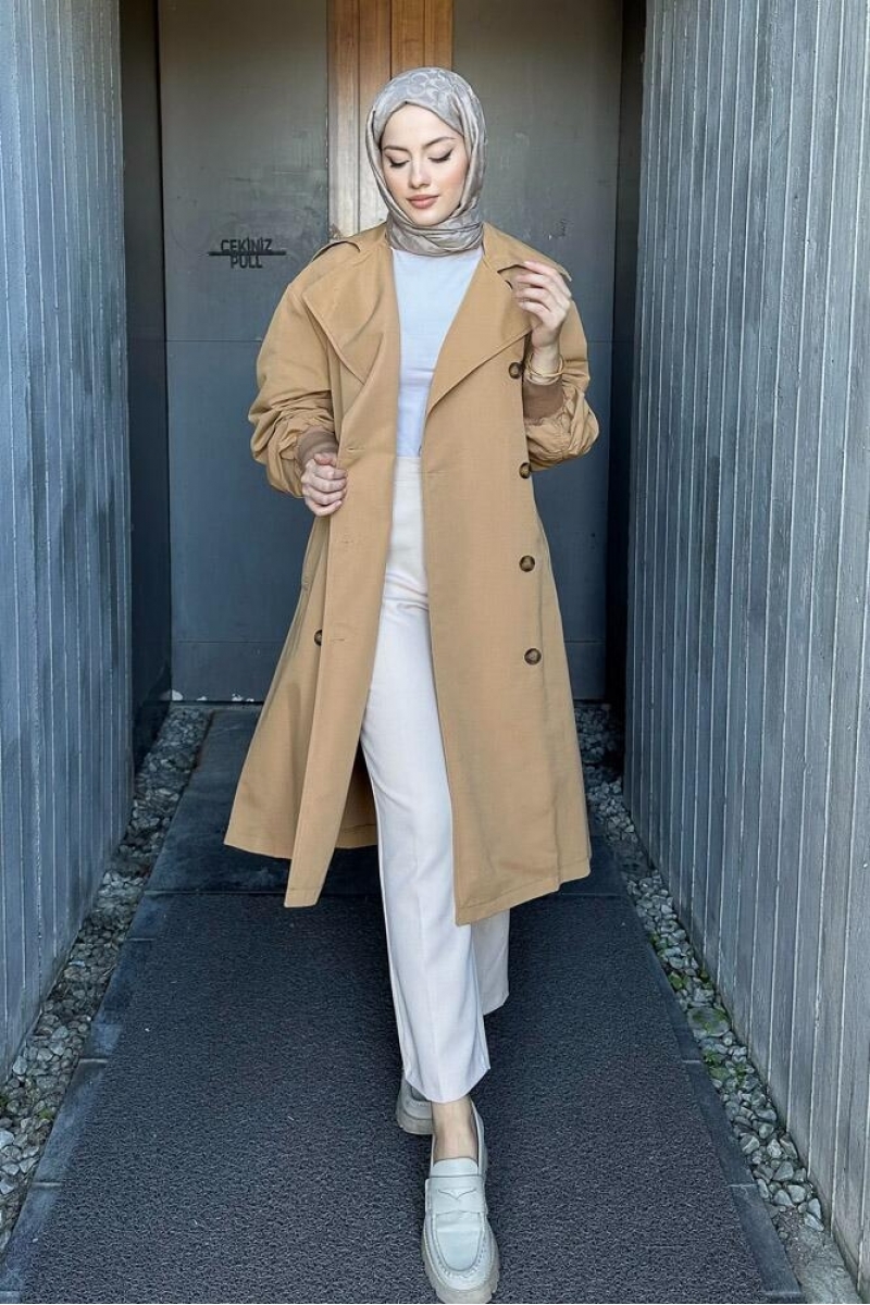 Kol Büzgülü Camel Trençkot