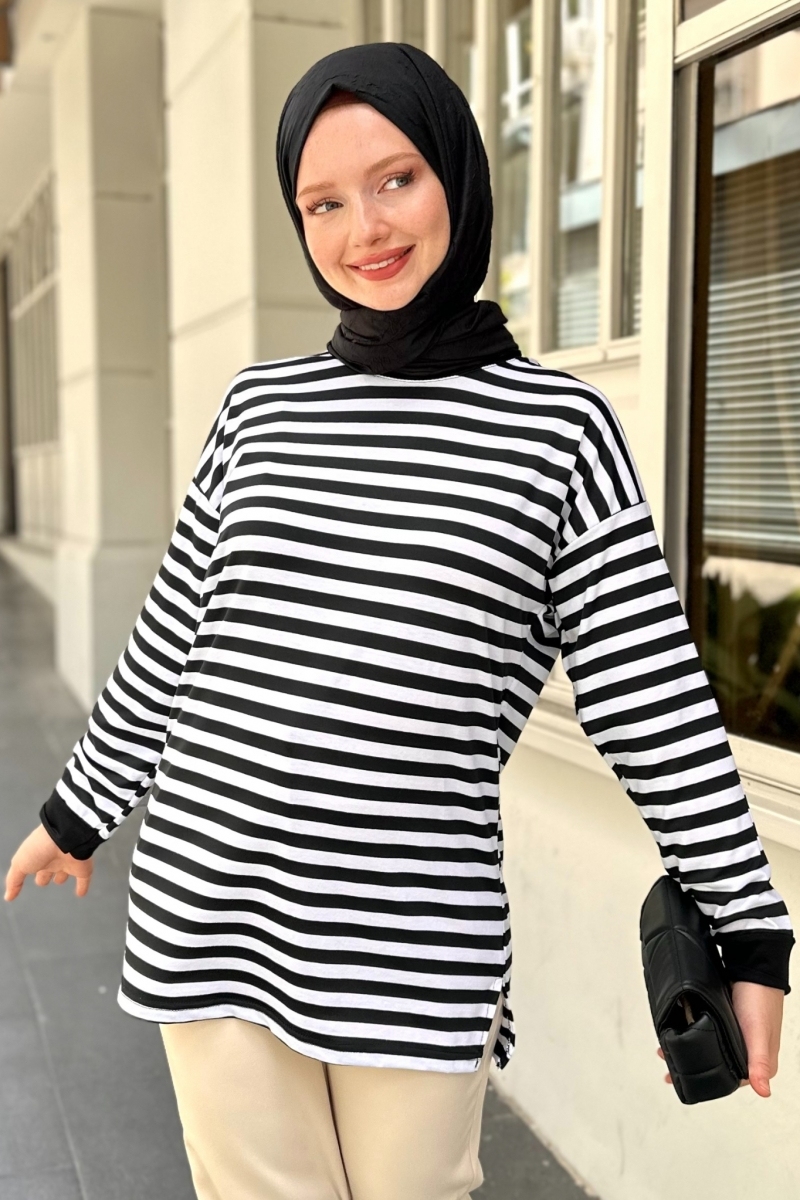 Siyah Çizgili Tunik
