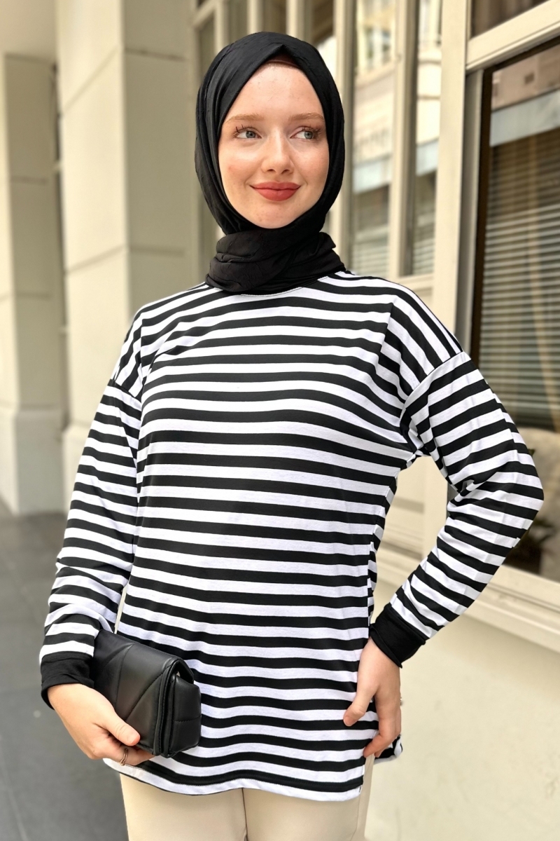 Siyah Çizgili Tunik
