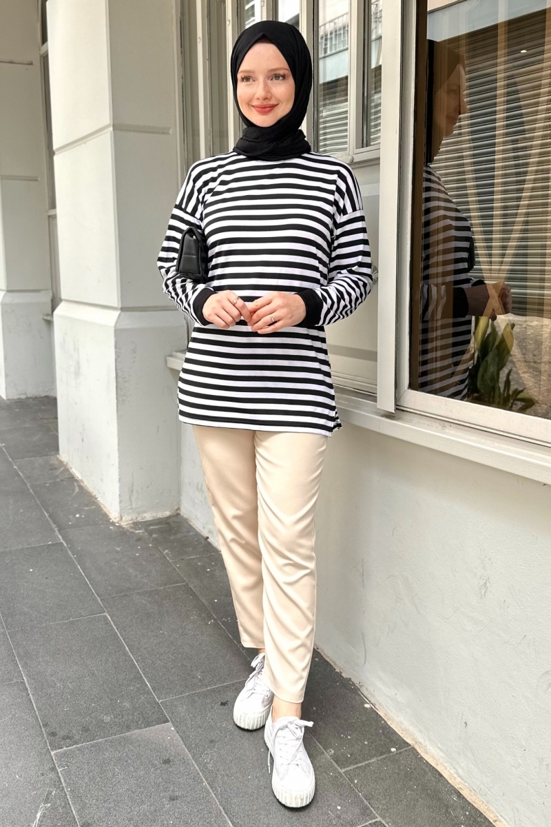 Siyah Çizgili Tunik