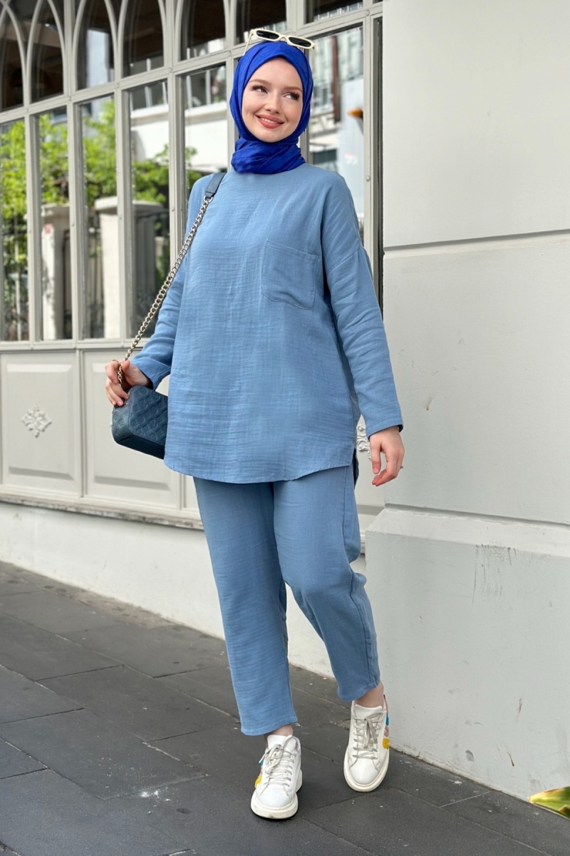 Müslin Kumaş Salaş Mavi Takım