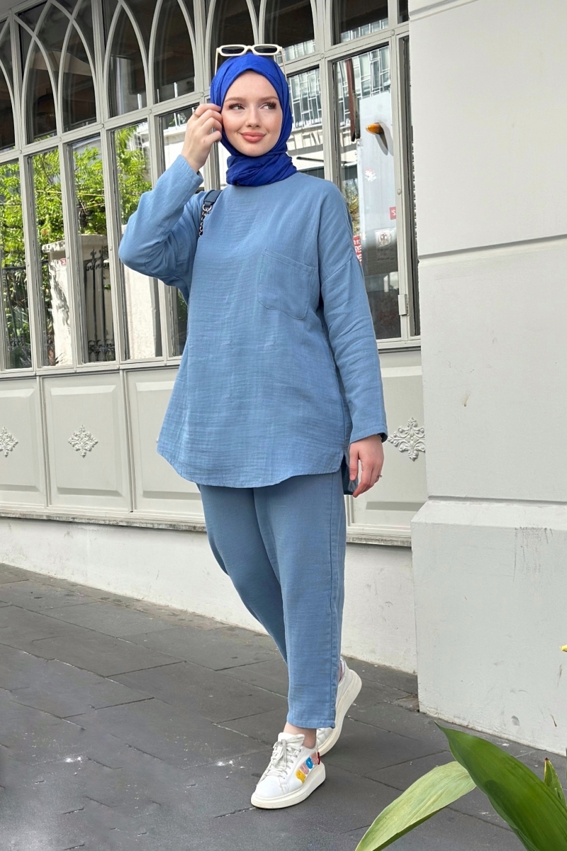 Müslin Kumaş Salaş Mavi Takım