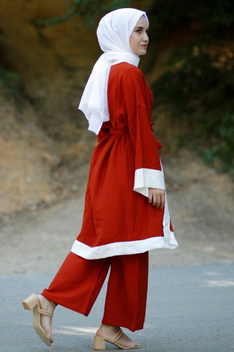 Kuşaklı Kimono Kiremit Takım