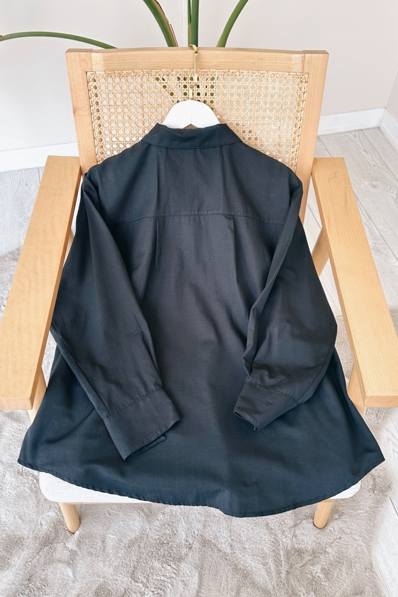 Ön Gizli Düğmeli Oversize Siyah Tunik