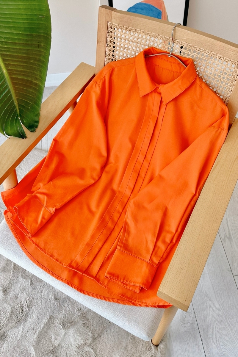 Ön Gizli Düğmeli Oversize Turuncu Tunik