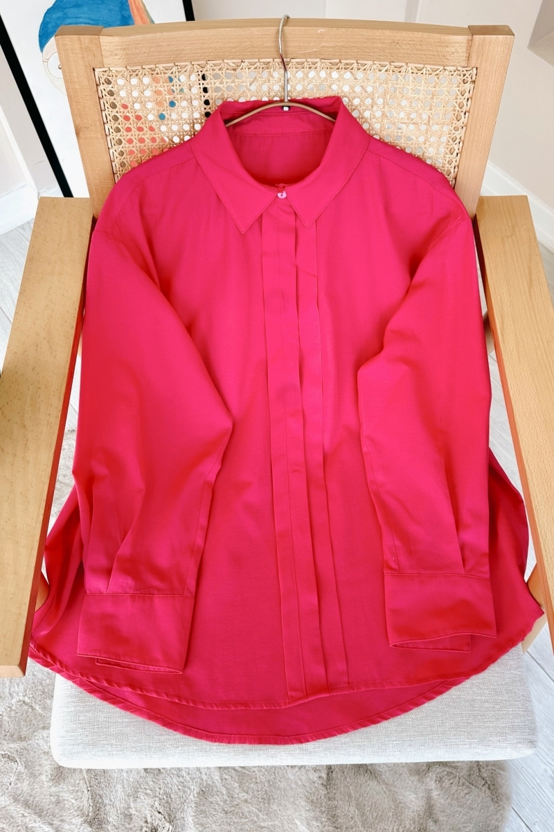 Ön Gizli Düğmeli Oversize Pembe Tunik