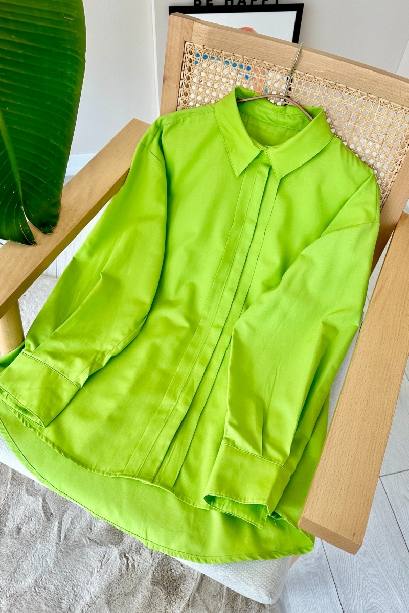 Ön Gizli Düğmeli Oversize Yeşil Tunik