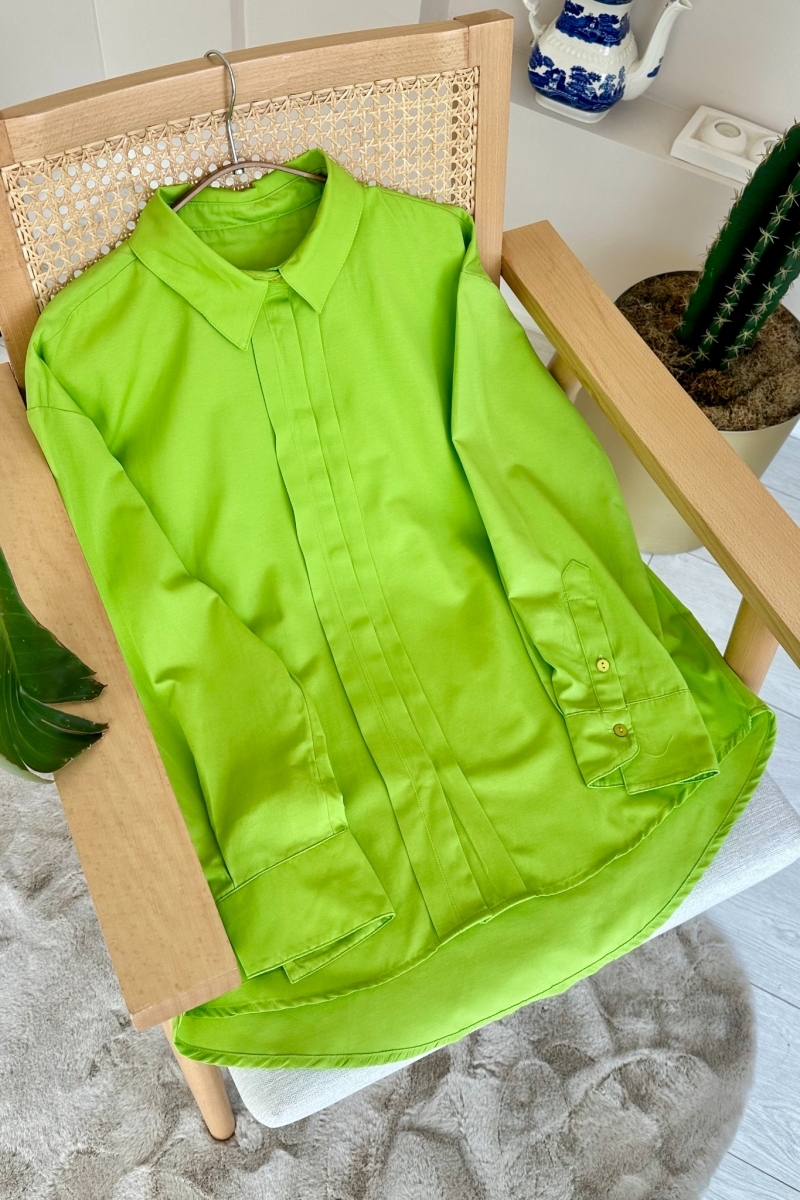 Ön Gizli Düğmeli Oversize Yeşil Tunik
