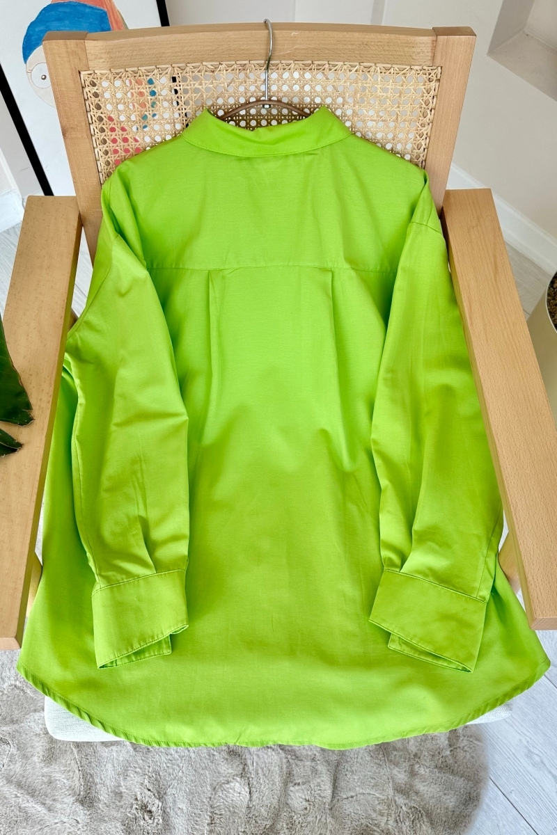 Ön Gizli Düğmeli Oversize Yeşil Tunik