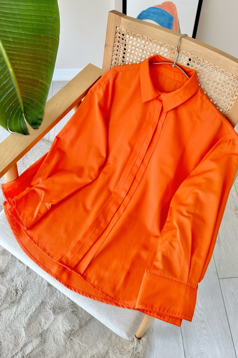 Ön Gizli Düğmeli Oversize Turuncu Tunik