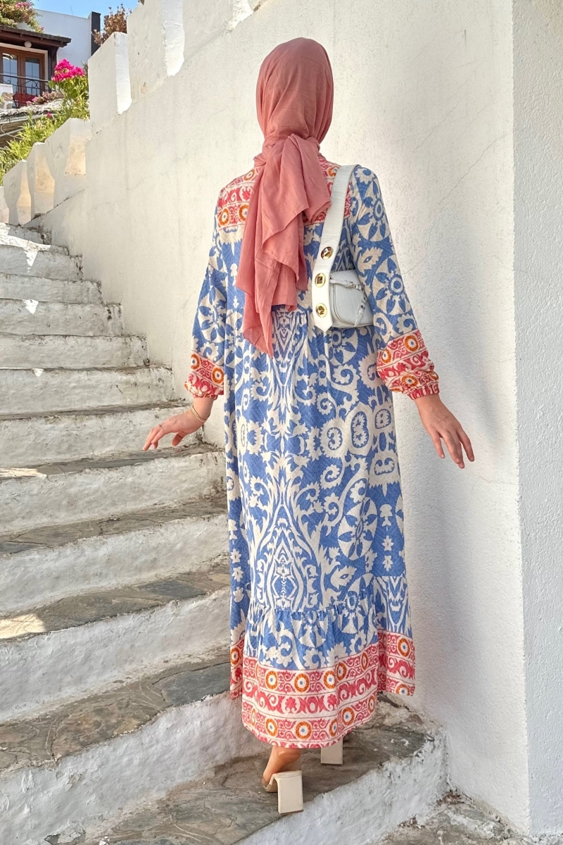 Salaş Desenli Mavi Elbise