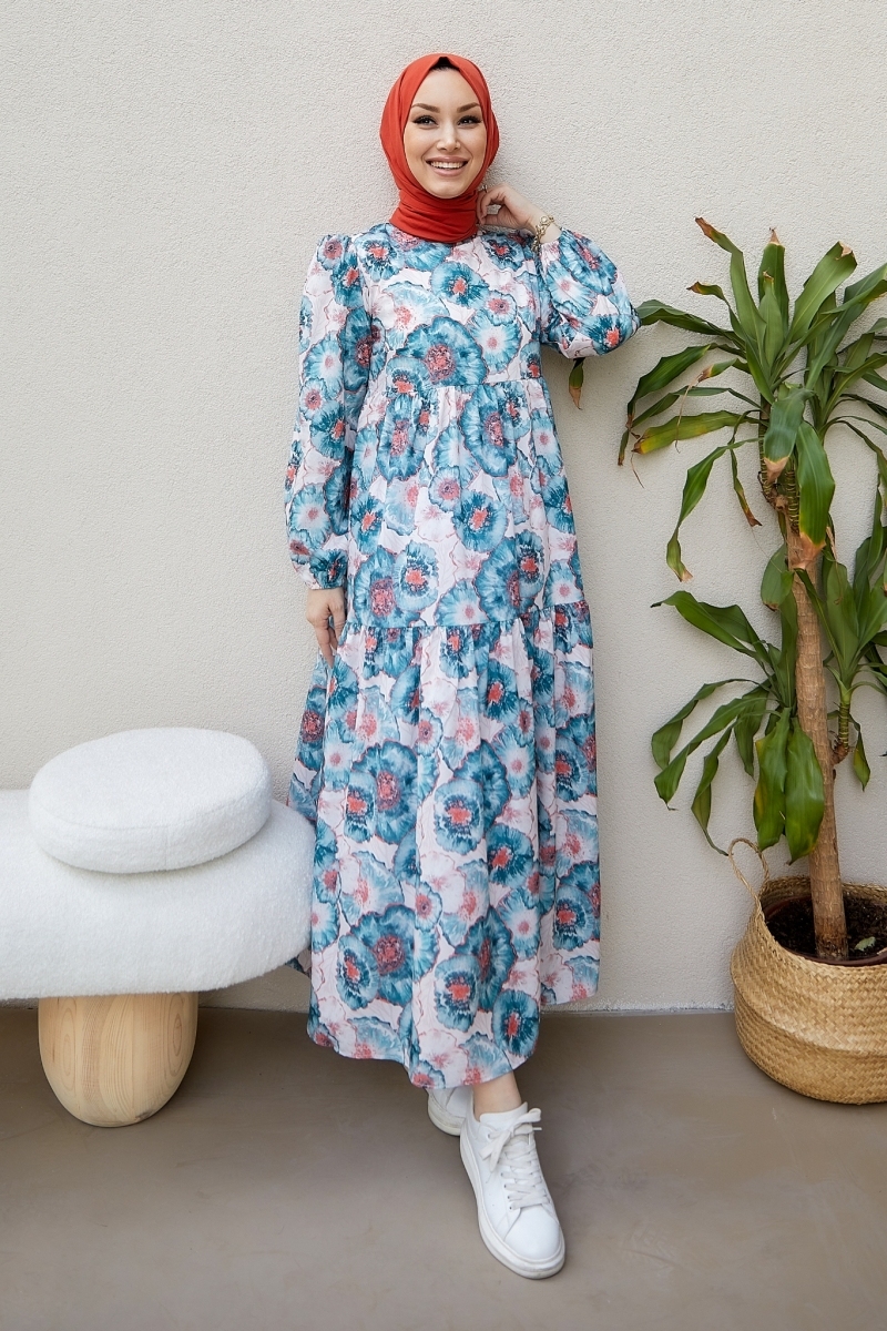 Salaş Model Desenli Yeşil Elbise