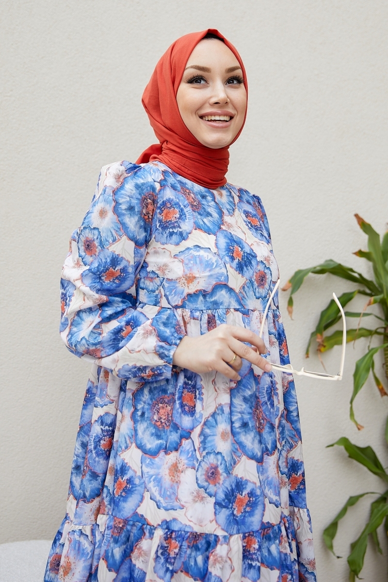 Salaş Model Desenli Mavi Elbise