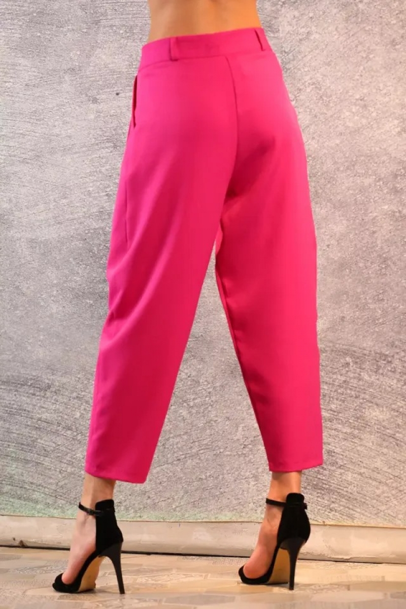 Kadın Fermuarlı Havuç Paça Fuşya Pantolon