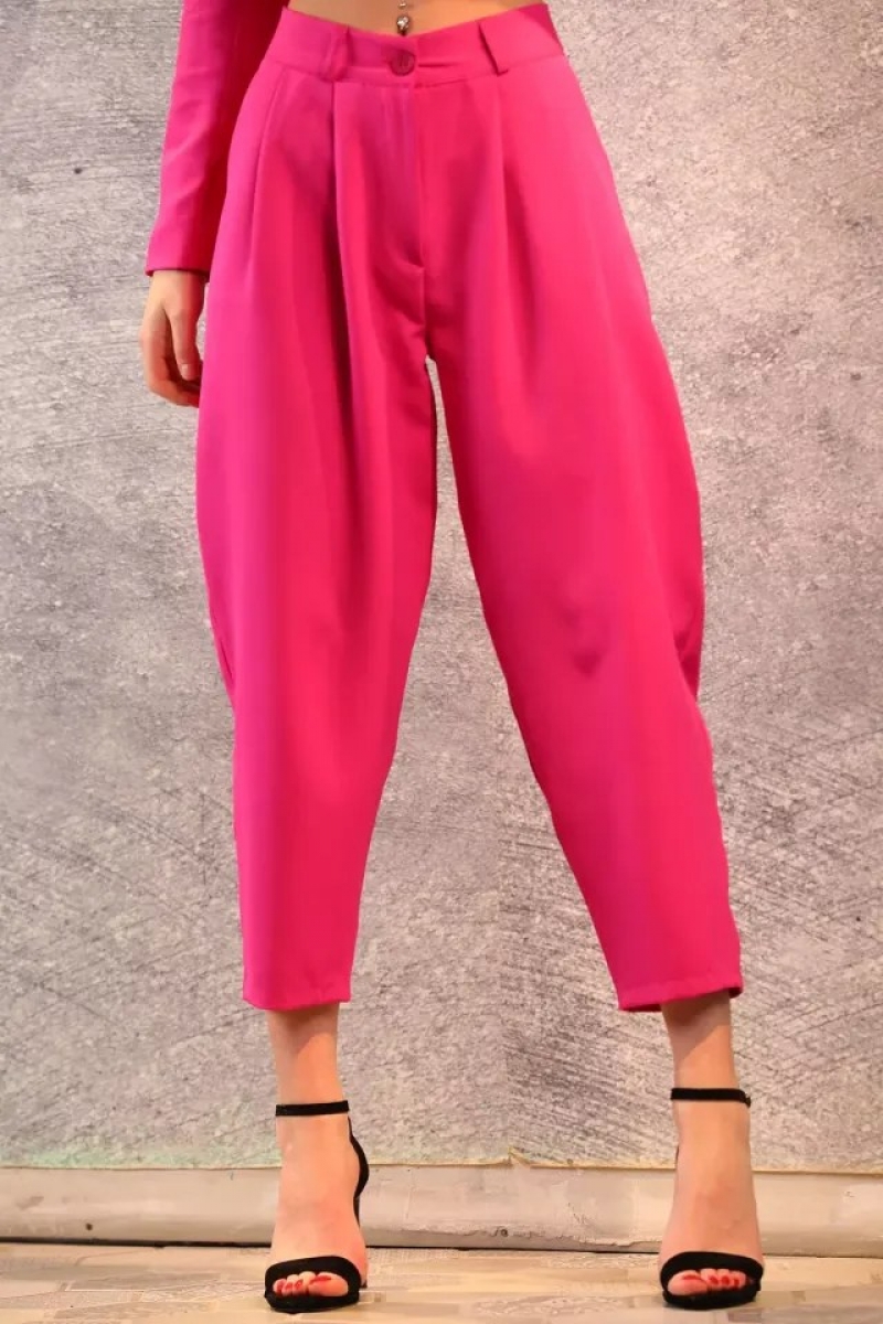 Kadın Fermuarlı Havuç Paça Fuşya Pantolon