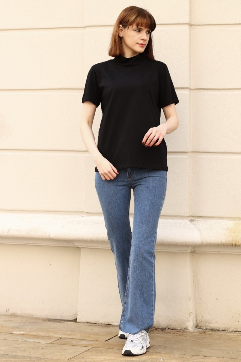 Balıkçı Yaka Siyah T-Shirt