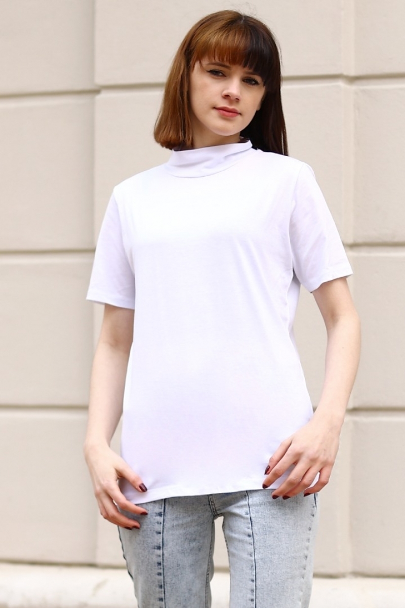 Balıkçı Yaka Beyaz T-Shirt