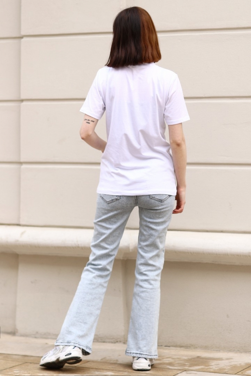 Balıkçı Yaka Beyaz T-Shirt